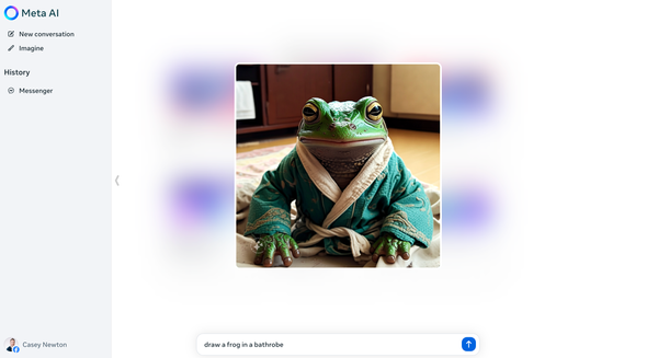 Meta.ai shown drawing a frog in a bathrobe