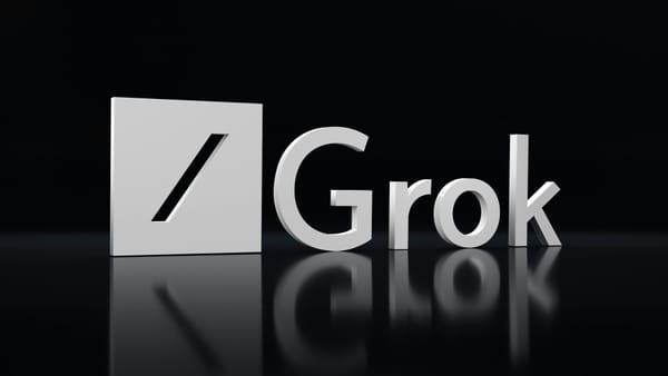 The Grok logo and wordmark rendered in white 3D letters against a black background